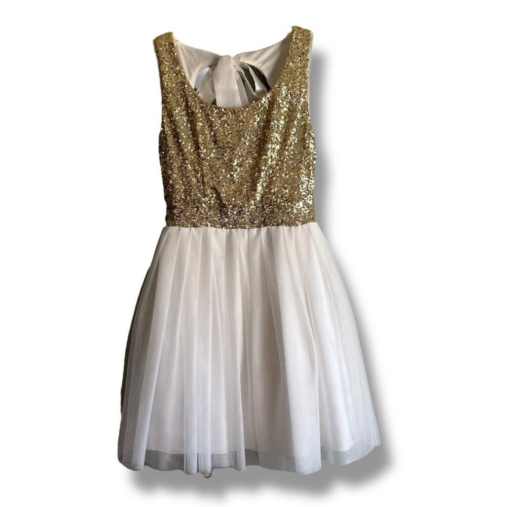 Windsor gold sequined tulle cocktail dress size 7 / 8 - Picture 3 of 12